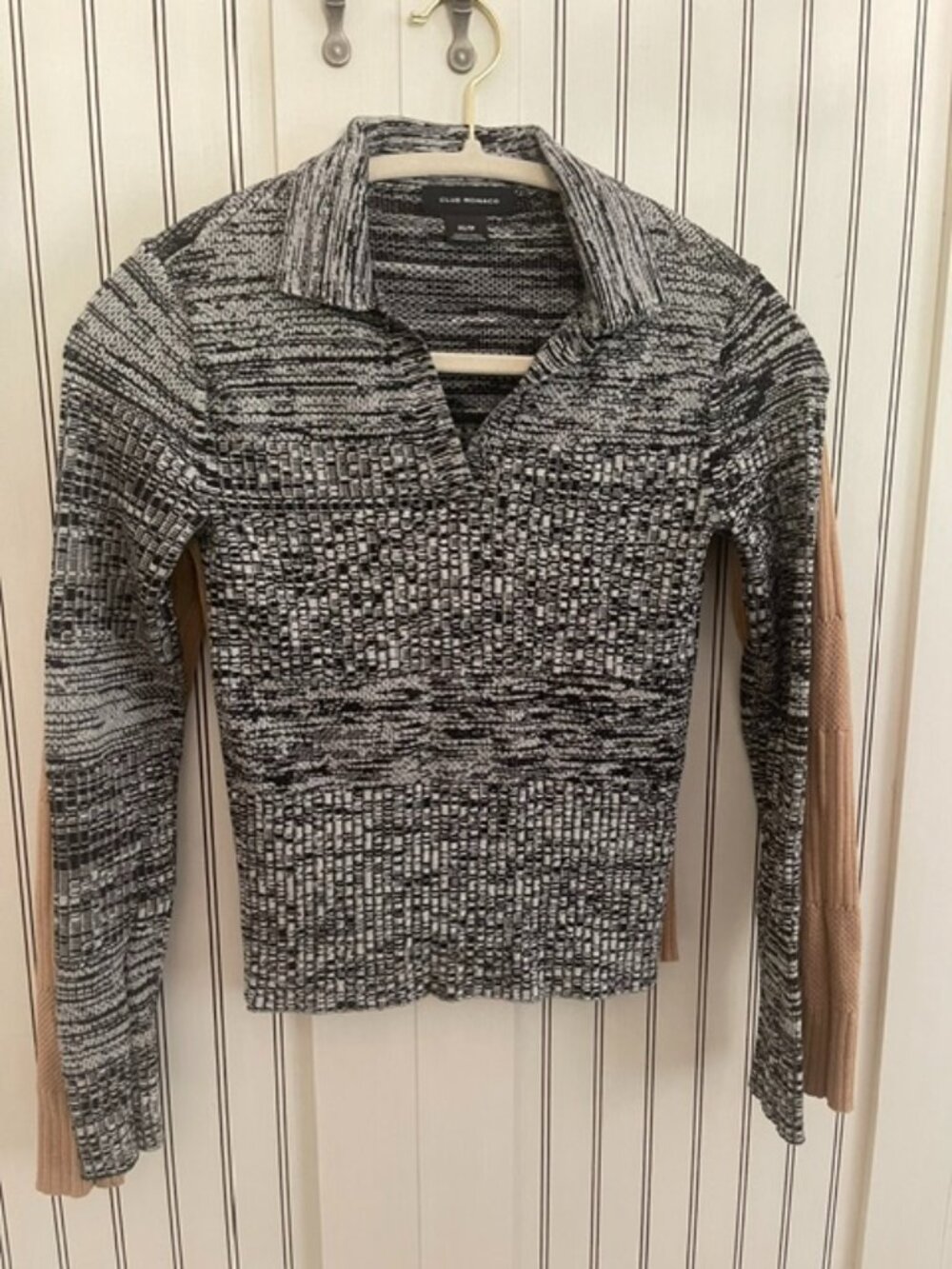 2 Sweater Bundle $15 – Club Monaco XS Knit Polo + Black White Textured Sweater
